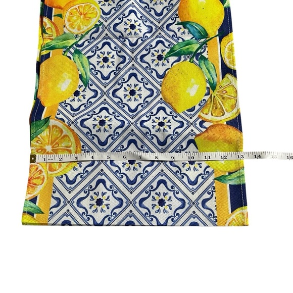 Summer Lemon Table Runner Navy Blue Tile Burlap  13x72 Inch - Picture 6 of 7
